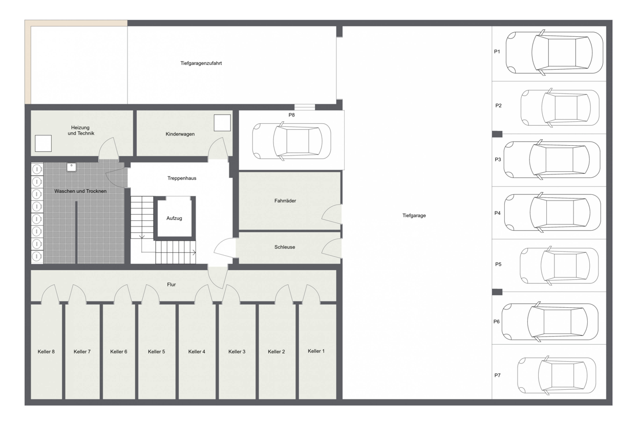 010 - Grundrissplan - Kellergeschoss - Tiefgarage