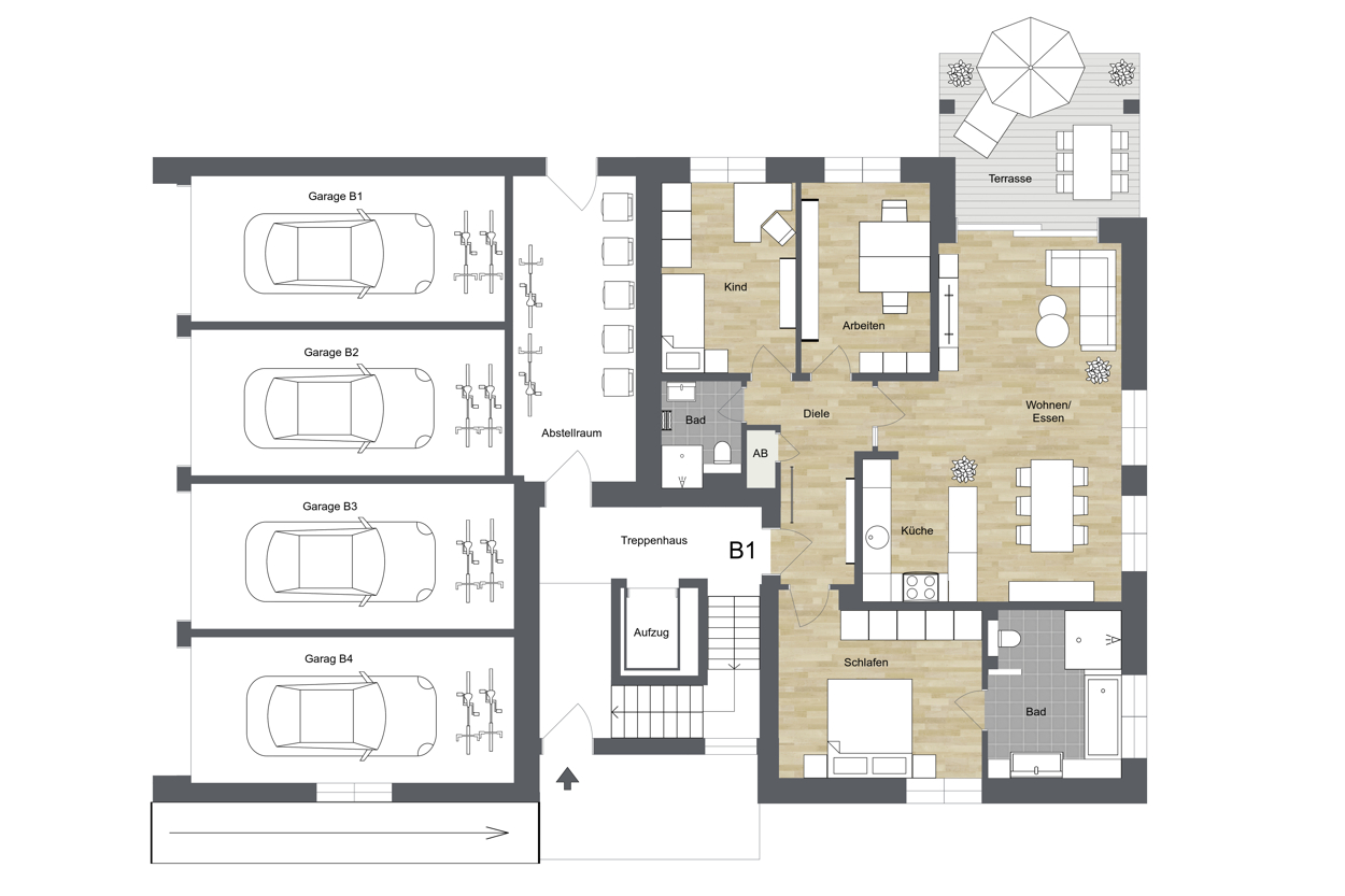 014 - Haus B - Grundriss Erdgeschoss