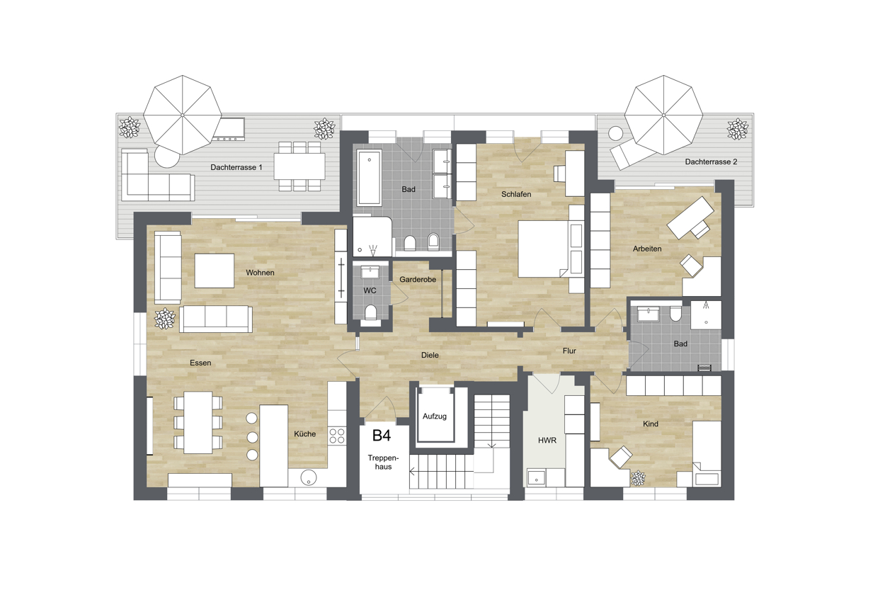 016 - Haus B - Grundriss Staffelgeschoss