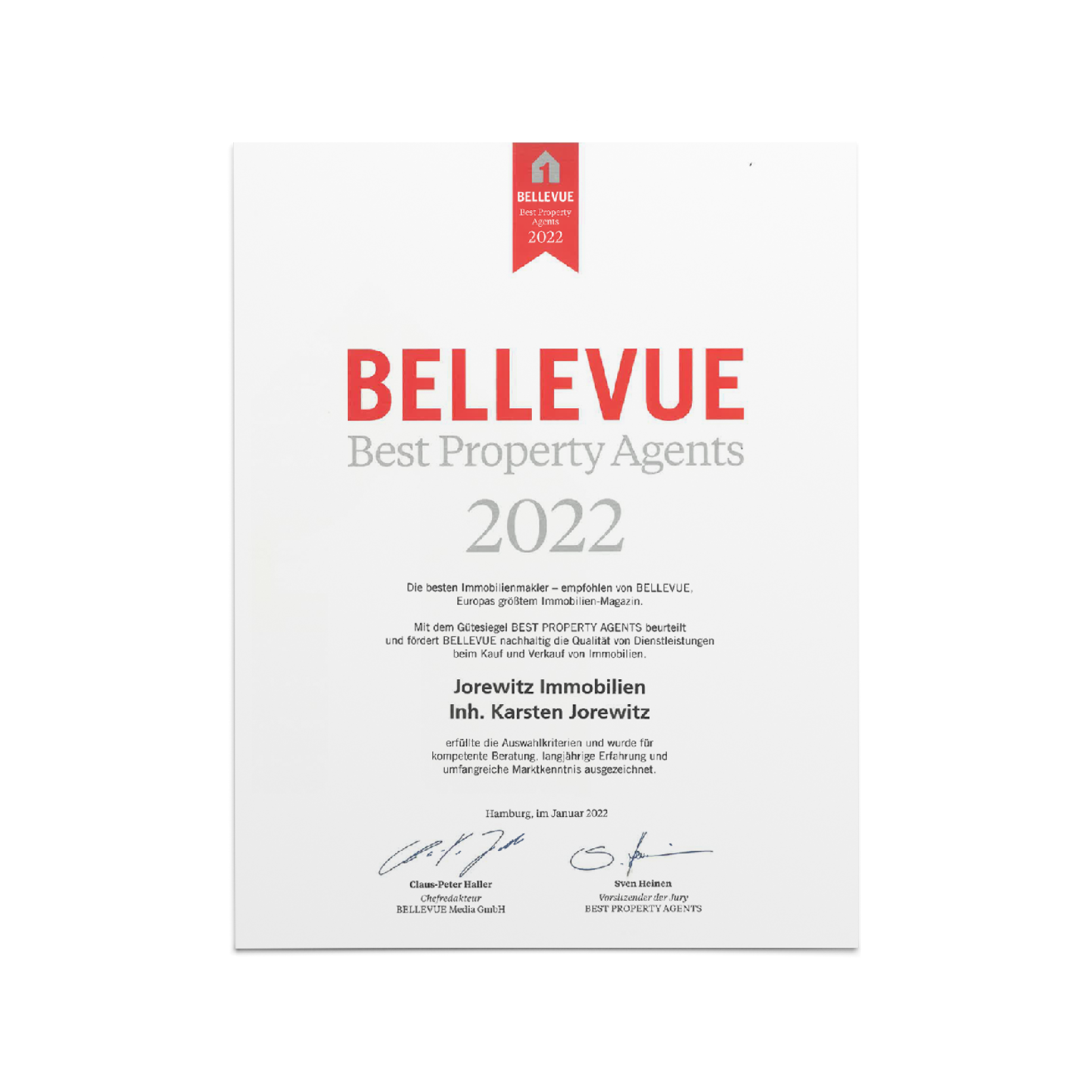 Urkunde Bellevue 2022 - Quadrat