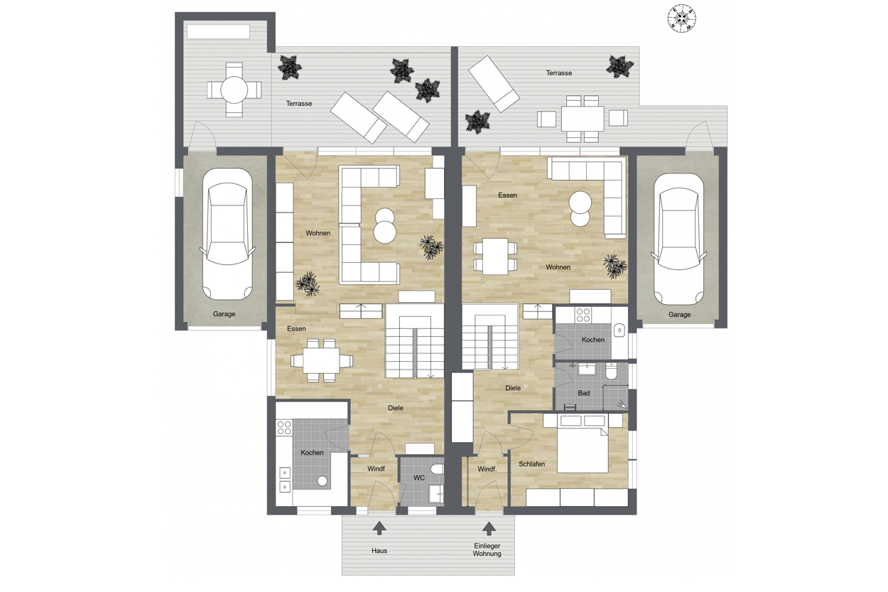 041 - Grundriss Erdgeschoss - Haus + ELW
