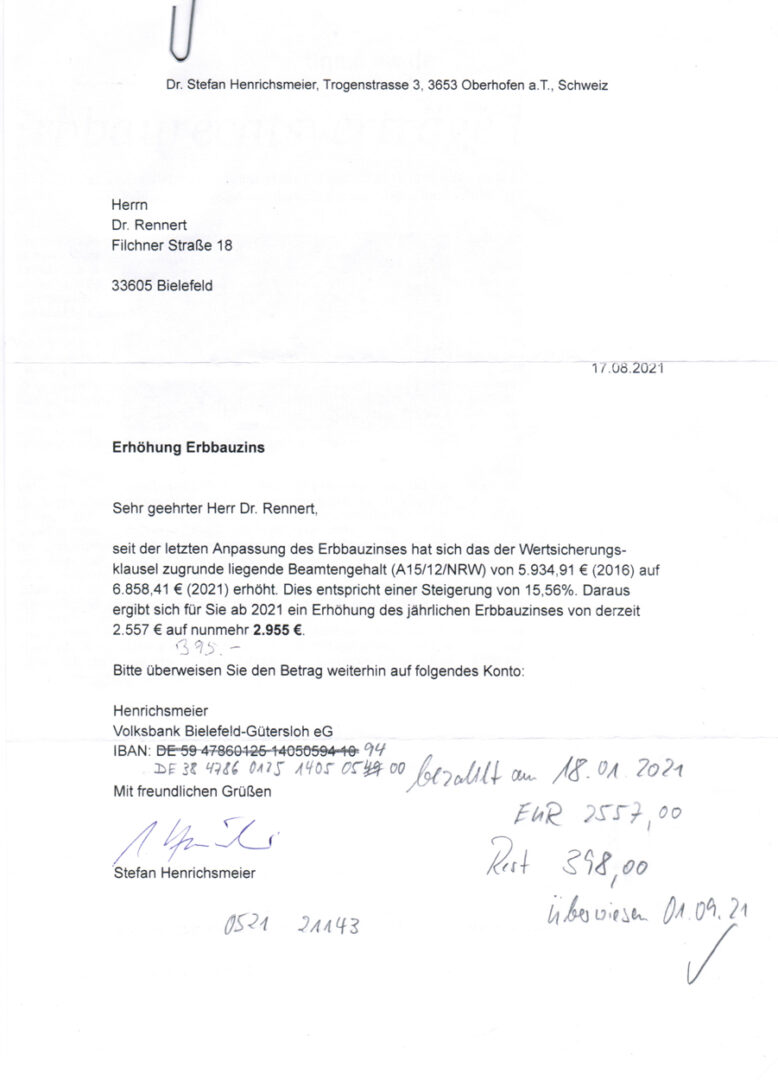 20250813 - Anschreiben Erhöhung Erbbauzinsen auf 2.955,00 Ruro